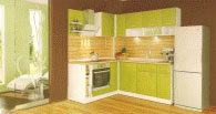 Модерна ъглова кухня в зелено